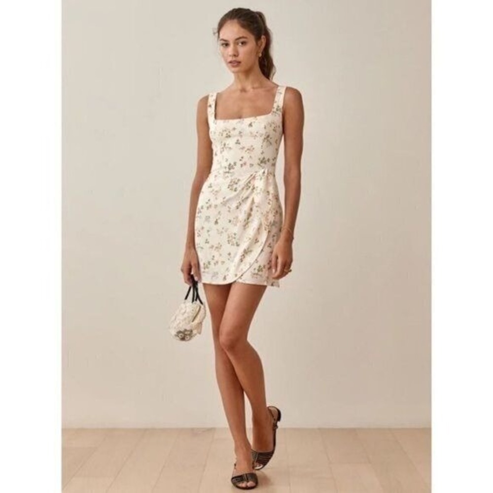Reformation Hedy Mini Dress, Carine, Floral Faux Wrap, Cottagecore Feminine Sz 6